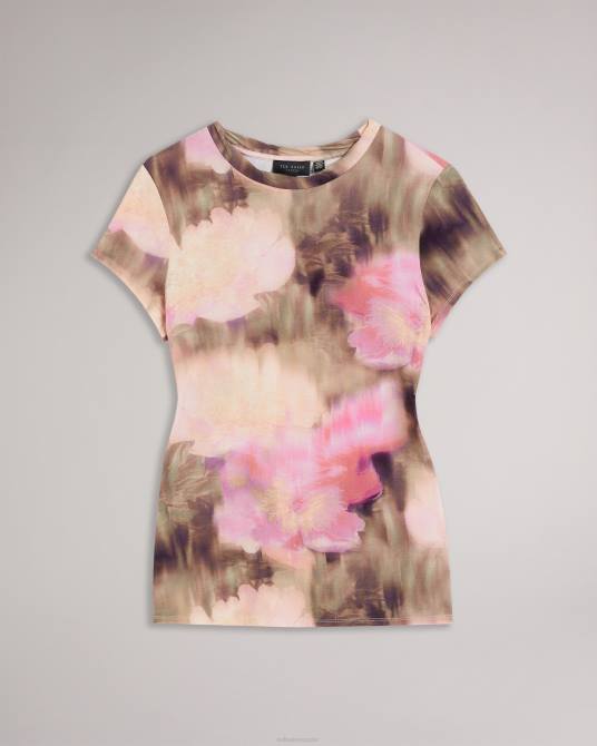 Ted Baker mujer 2ZFP263 ropa Camiseta ajustada con estampado floral y cuello retorcido de Yazmean coral