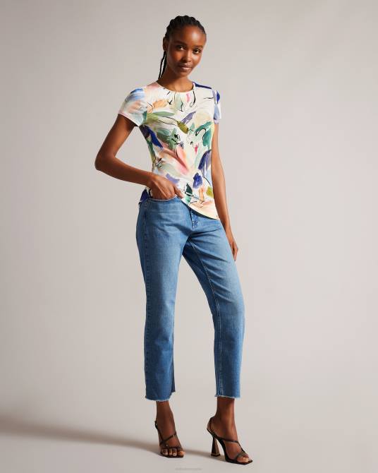 Ted Baker mujer 2ZFP302 ropa camiseta con estampado artístico de elehna magnolia blanco