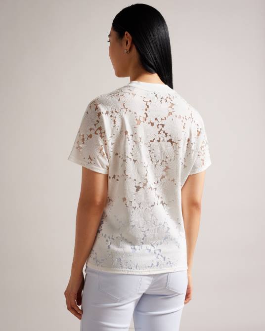 Ted Baker mujer 2ZFP34 ropa camiseta holgada con encaje floral maralo blanco
