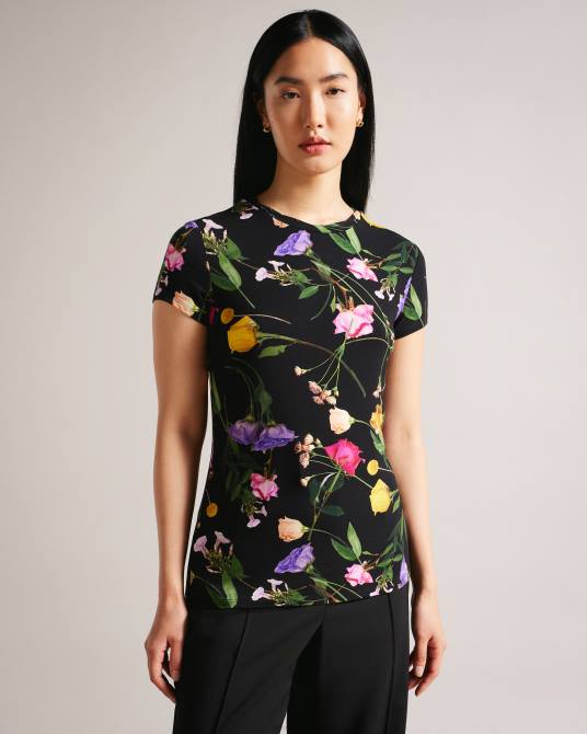 Ted Baker mujer 2ZFP376 ropa Camiseta ajustada con cuello torcido de vikina negro