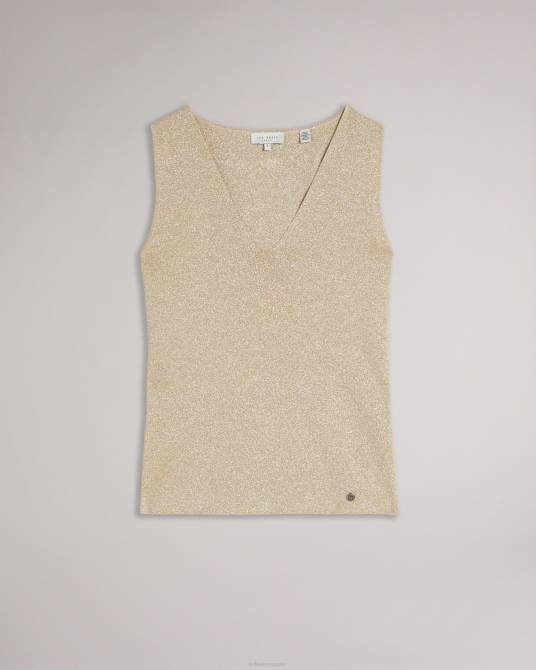 Ted Baker mujer 2ZFP398 ropa chaleco de punto metalizado sharlee oro