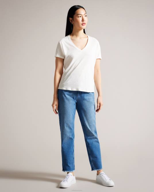 Ted Baker mujer 2ZFP475 ropa camiseta laliita de algodón y lino con cuello en v blanco