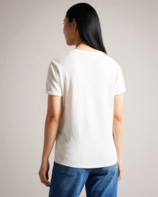Ted Baker mujer 2ZFP475 ropa camiseta laliita de algodón y lino con cuello en v blanco
