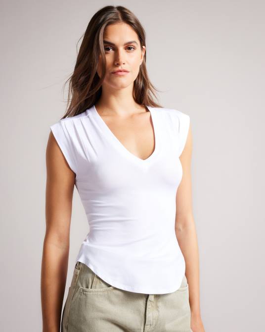 Ted Baker mujer 2ZFP113 ropa top brilyan ajustado con cuello en v blanco
