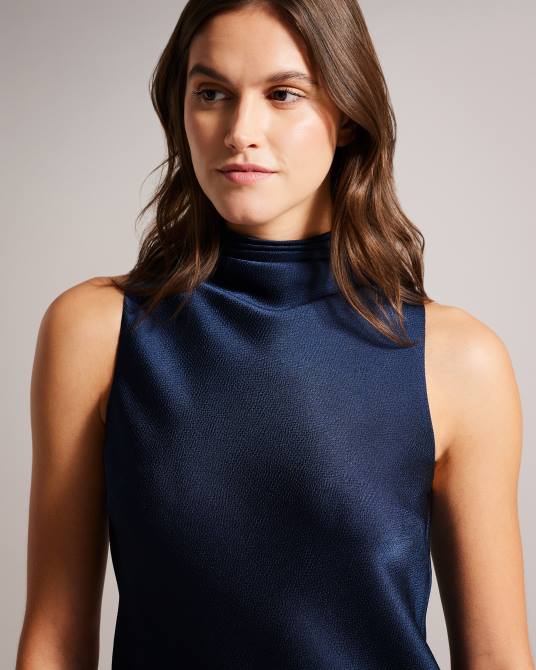 Ted Baker mujer 2ZFP157 ropa top hildri de satén sin mangas con cuello vuelto azul oscuro