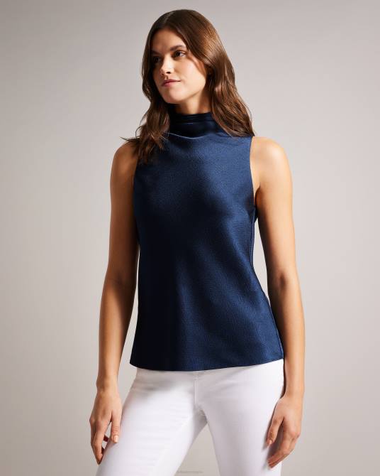 Ted Baker mujer 2ZFP157 ropa top hildri de satén sin mangas con cuello vuelto azul oscuro