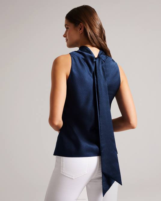 Ted Baker mujer 2ZFP157 ropa top hildri de satén sin mangas con cuello vuelto azul oscuro