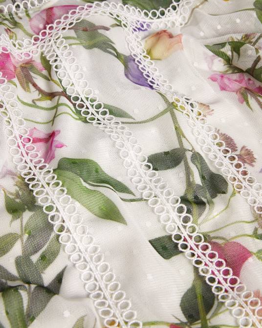 Ted Baker mujer 2ZFP230 ropa top arelln floral con cuello alto y detalles de encaje blanco