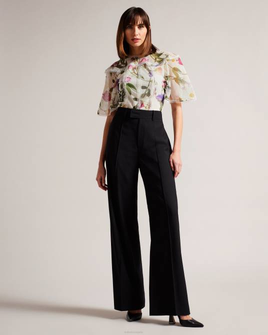 Ted Baker mujer 2ZFP230 ropa top arelln floral con cuello alto y detalles de encaje blanco