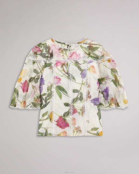 Ted Baker mujer 2ZFP230 ropa top arelln floral con cuello alto y detalles de encaje blanco