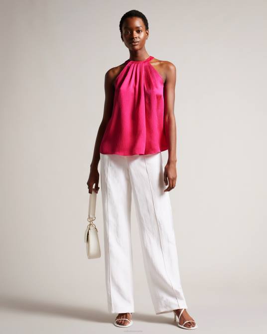 Ted Baker mujer 2ZFP37 ropa corrali top de satén plisado con cuello halter Rosa brillante