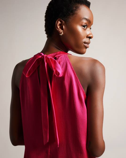 Ted Baker mujer 2ZFP37 ropa corrali top de satén plisado con cuello halter Rosa brillante