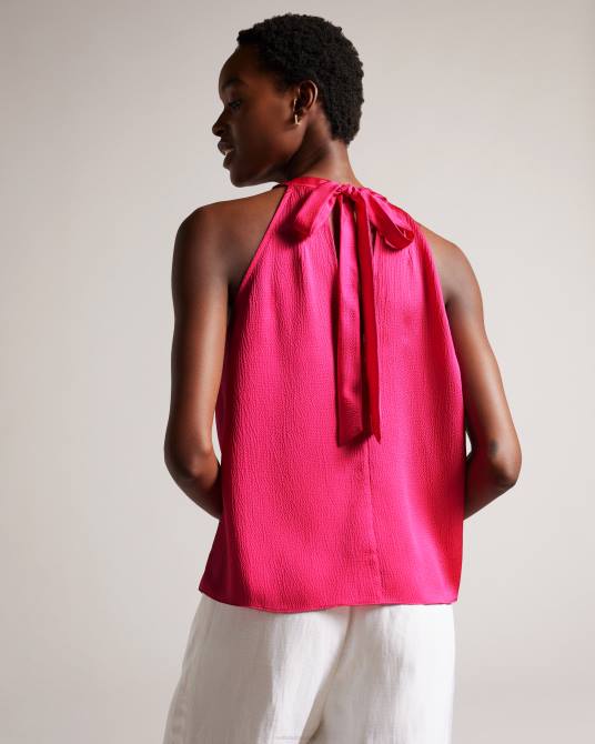 Ted Baker mujer 2ZFP37 ropa corrali top de satén plisado con cuello halter Rosa brillante