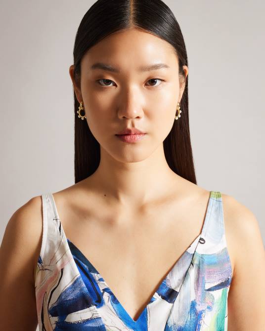 Ted Baker mujer 2ZFP402 ropa Camisola con cuello en V y estampado abstracto Hariyat blanco