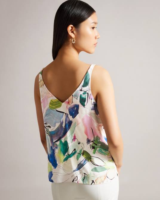 Ted Baker mujer 2ZFP402 ropa Camisola con cuello en V y estampado abstracto Hariyat blanco
