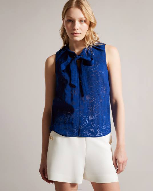 Ted Baker mujer 2ZFP440 ropa Top floral con lazo en el cuello Devore de Adelaai azul brillante