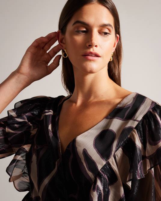 Ted Baker mujer 2ZFP48 ropa Top con cuello en V y volantes con lazo en la cintura de Jasmyna negro