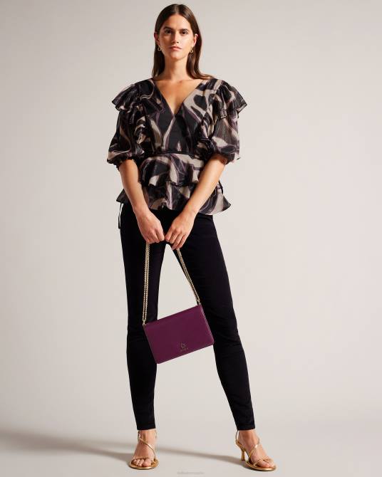 Ted Baker mujer 2ZFP48 ropa Top con cuello en V y volantes con lazo en la cintura de Jasmyna negro