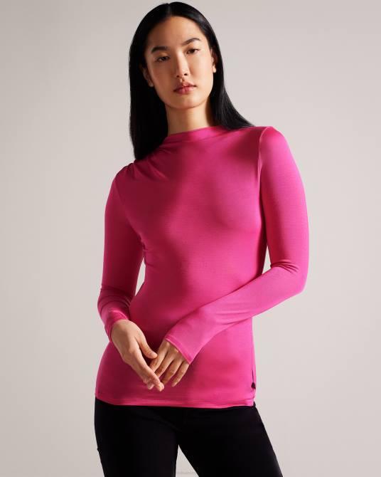 Ted Baker mujer 2ZFP54 ropa top ajustado con cuello retorcido eloria Rosa profundo