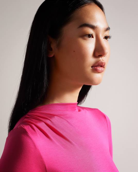 Ted Baker mujer 2ZFP54 ropa top ajustado con cuello retorcido eloria Rosa profundo