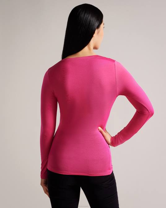 Ted Baker mujer 2ZFP54 ropa top ajustado con cuello retorcido eloria Rosa profundo