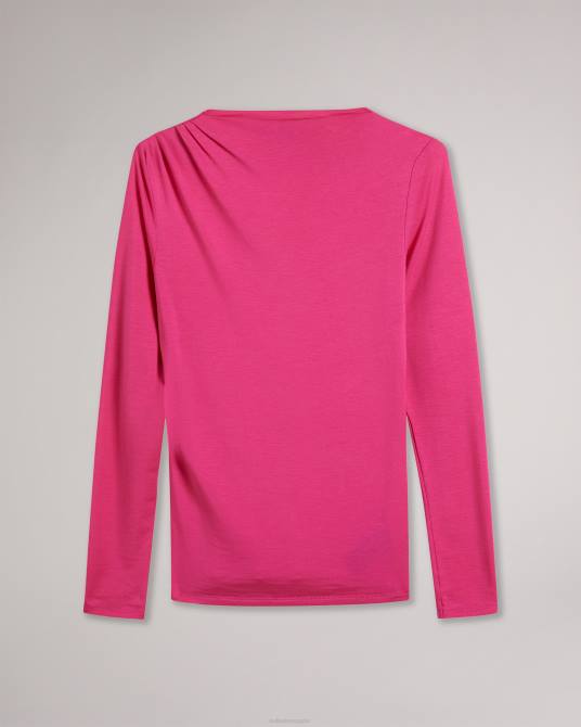 Ted Baker mujer 2ZFP54 ropa top ajustado con cuello retorcido eloria Rosa profundo