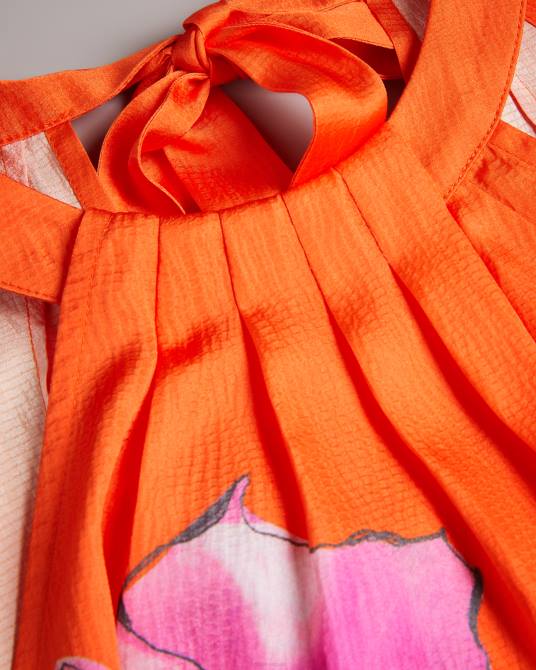 Ted Baker mujer 2ZFP5 ropa milenaa top floral plisado con cuello halter naranja brillante