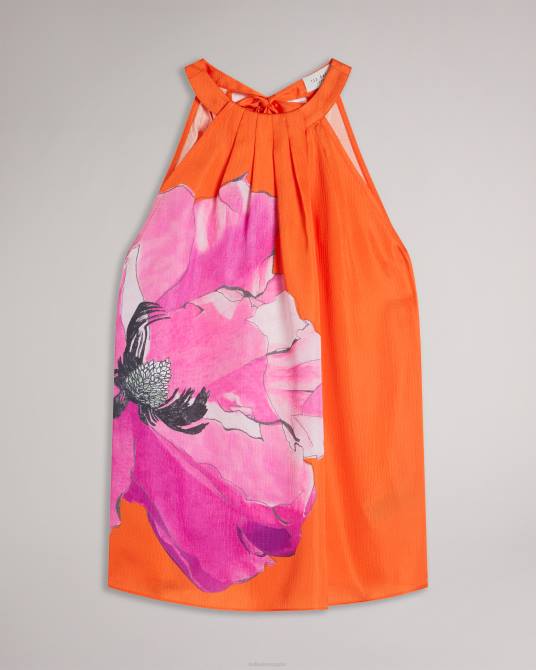 Ted Baker mujer 2ZFP5 ropa milenaa top floral plisado con cuello halter naranja brillante