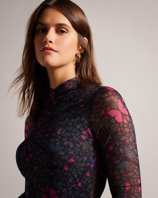 Ted Baker mujer 2ZFP73 ropa Top ajustado de malla con cuello alto Kamill negro