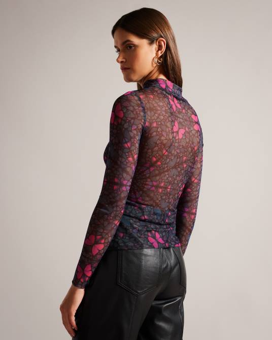 Ted Baker mujer 2ZFP73 ropa Top ajustado de malla con cuello alto Kamill negro