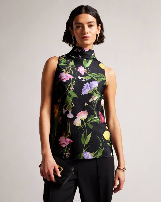 Ted Baker mujer 2ZFP8 ropa top con cuello vuelto y estampado floral Demitri negro