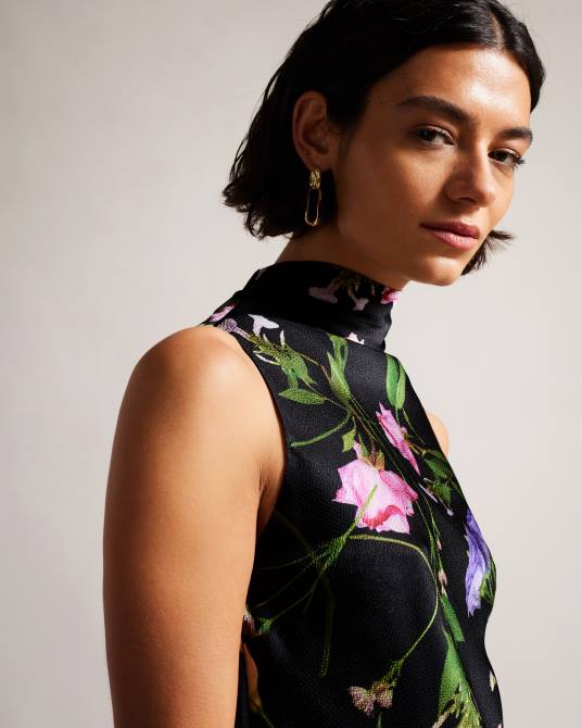 Ted Baker mujer 2ZFP8 ropa top con cuello vuelto y estampado floral Demitri negro