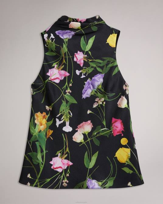 Ted Baker mujer 2ZFP8 ropa top con cuello vuelto y estampado floral Demitri negro