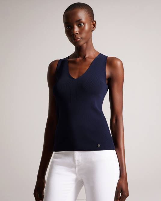 Ted Baker mujer 2ZFP179 ropa josiiy top de punto de corte slim con cuello en V azul oscuro