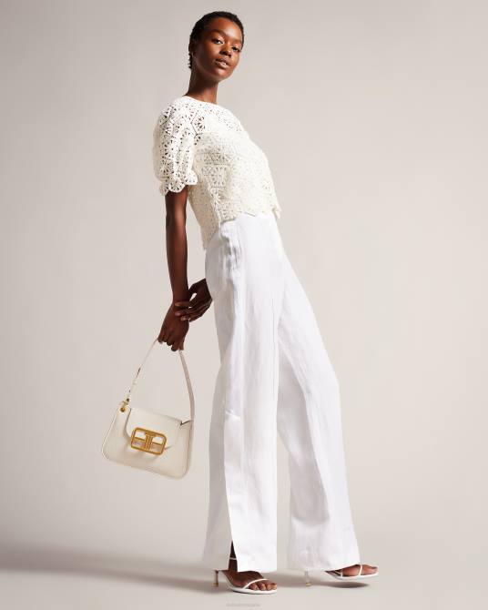 Ted Baker mujer 2ZFP234 ropa top ambya de punto de croché con mangas abullonadas blanco