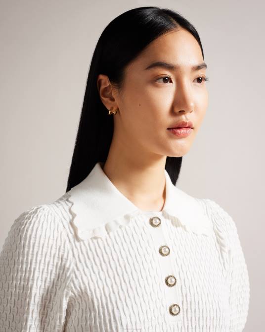 Ted Baker mujer 2ZFP338 ropa Polo de punto Reannia con botones adornados blanco