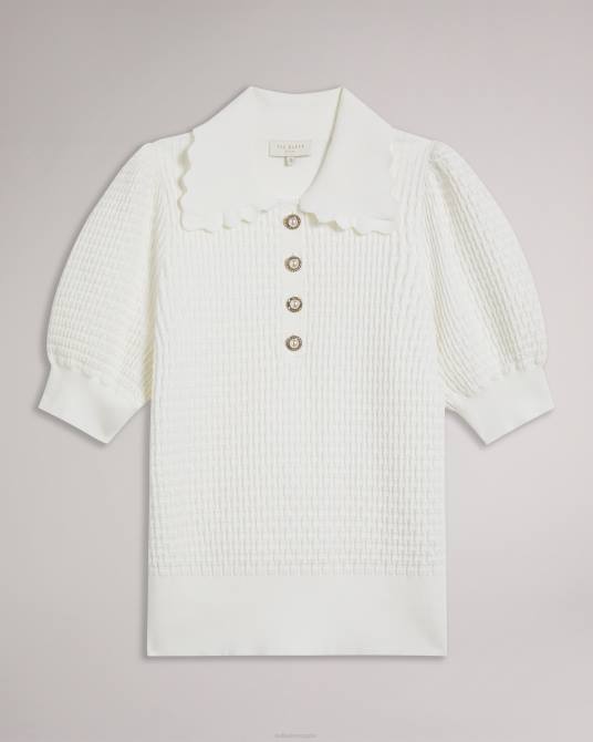 Ted Baker mujer 2ZFP338 ropa Polo de punto Reannia con botones adornados blanco