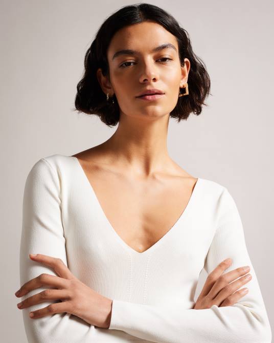 Ted Baker mujer 2ZFP355 ropa top de punto ajustado con cuello en V cileste Marfil