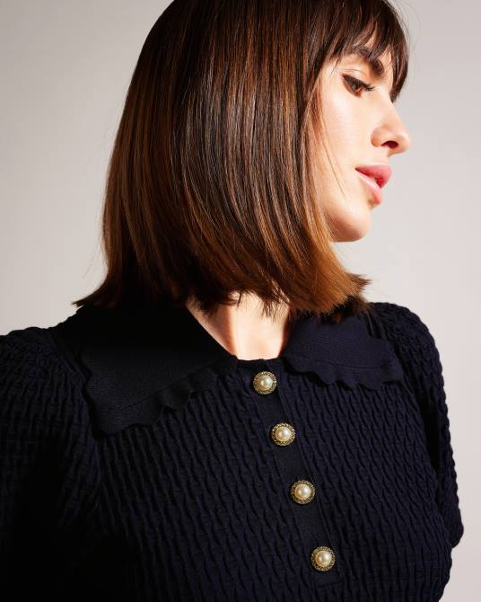 Ted Baker mujer 2ZFP367 ropa Polo de punto Reannia con botones adornados azul oscuro