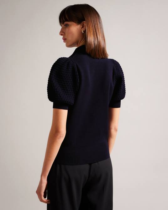 Ted Baker mujer 2ZFP367 ropa Polo de punto Reannia con botones adornados azul oscuro