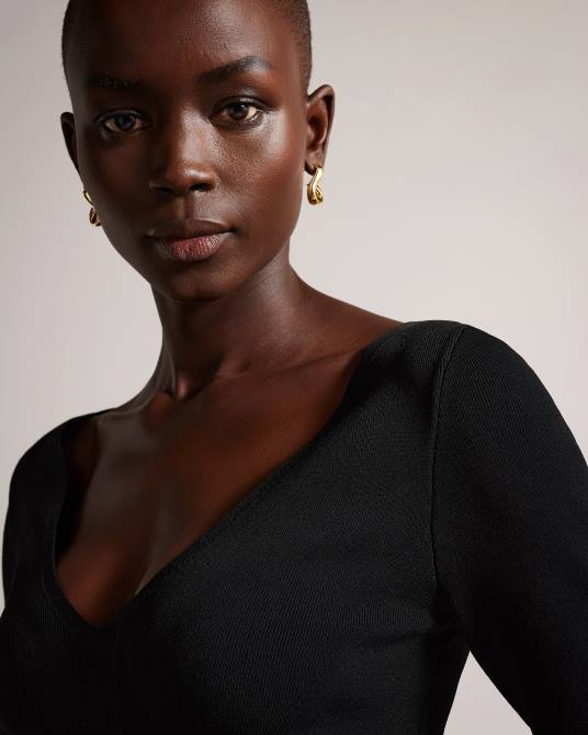 Ted Baker mujer 2ZFP381 ropa top de punto ajustado con cuello en V cileste negro