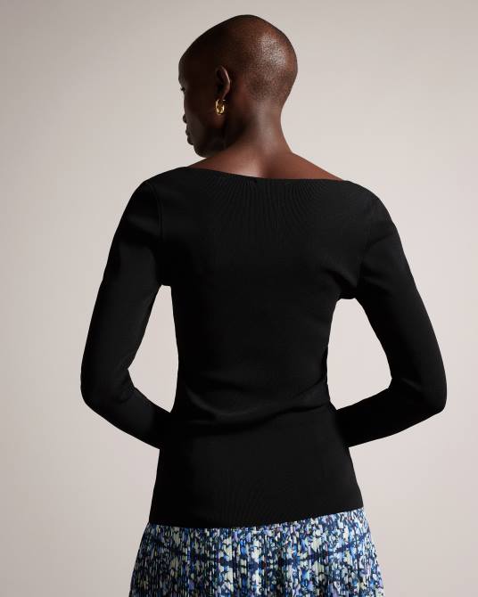 Ted Baker mujer 2ZFP381 ropa top de punto ajustado con cuello en V cileste negro