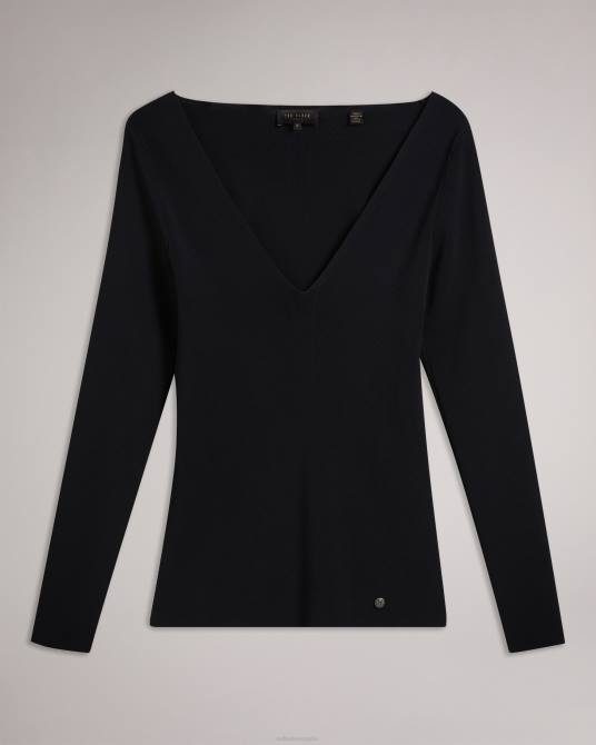 Ted Baker mujer 2ZFP381 ropa top de punto ajustado con cuello en V cileste negro