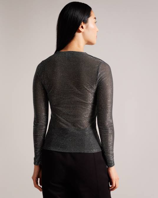 Ted Baker mujer 2ZFP115 ropa top brillante de manga larga genini negro