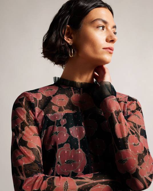 Ted Baker mujer 2ZFP132 ropa top maggann de manga larga con detalles de volantes negro