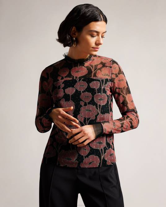 Ted Baker mujer 2ZFP132 ropa top maggann de manga larga con detalles de volantes negro