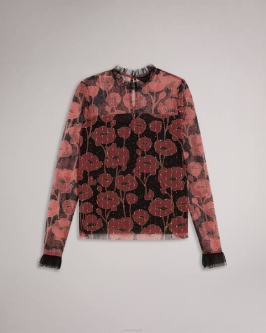 Ted Baker mujer 2ZFP132 ropa top maggann de manga larga con detalles de volantes negro