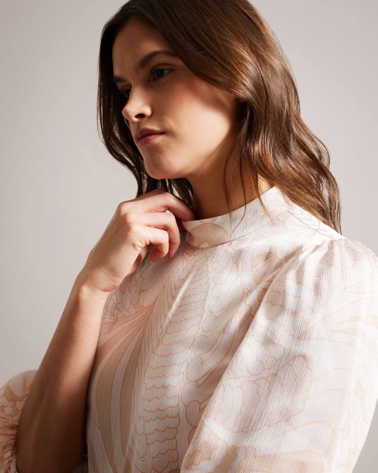 Ted Baker mujer 2ZFP220 ropa top imelah paisley con manga globo desnudo claro