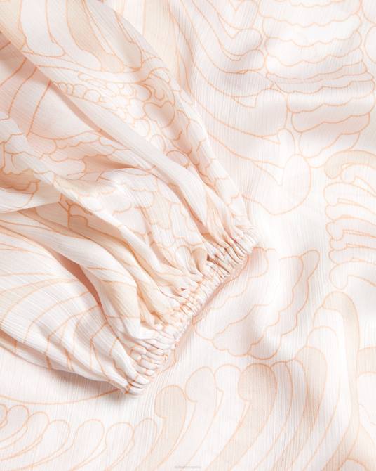 Ted Baker mujer 2ZFP220 ropa top imelah paisley con manga globo desnudo claro