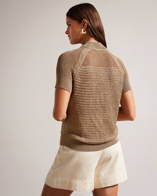 Ted Baker mujer 2ZFP238 ropa top de manga corta con punto de cesta abaly marrón-bronceado